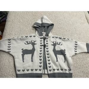 Young Dimension Hooded Cardigan Sweater Girls Sz 3-4 White Gray *TIny Flaw